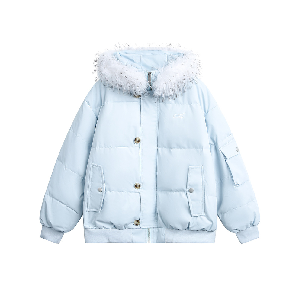 Short Down Jacket with Faux Fur Collar