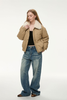 Short Down Puffy Jacket with Faux Fur Collar