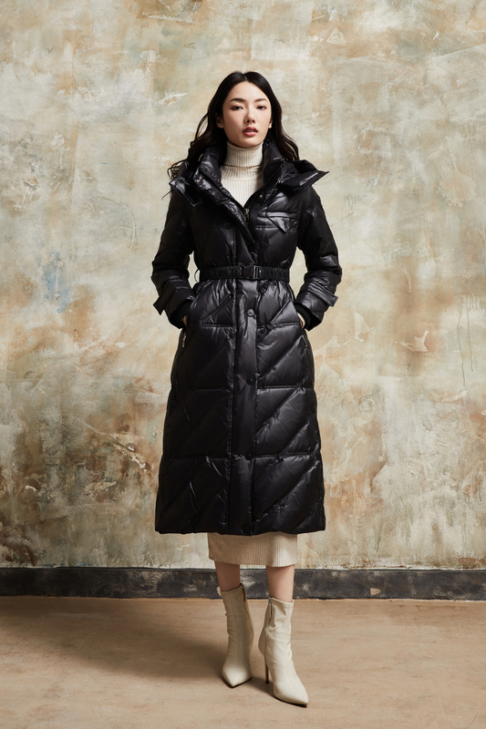 Thickened Windproof Hooded Jacket, Long Waisted And Slimming White Duck Down Down Jacket