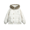 Short Down Jacket with Faux Fur Collar