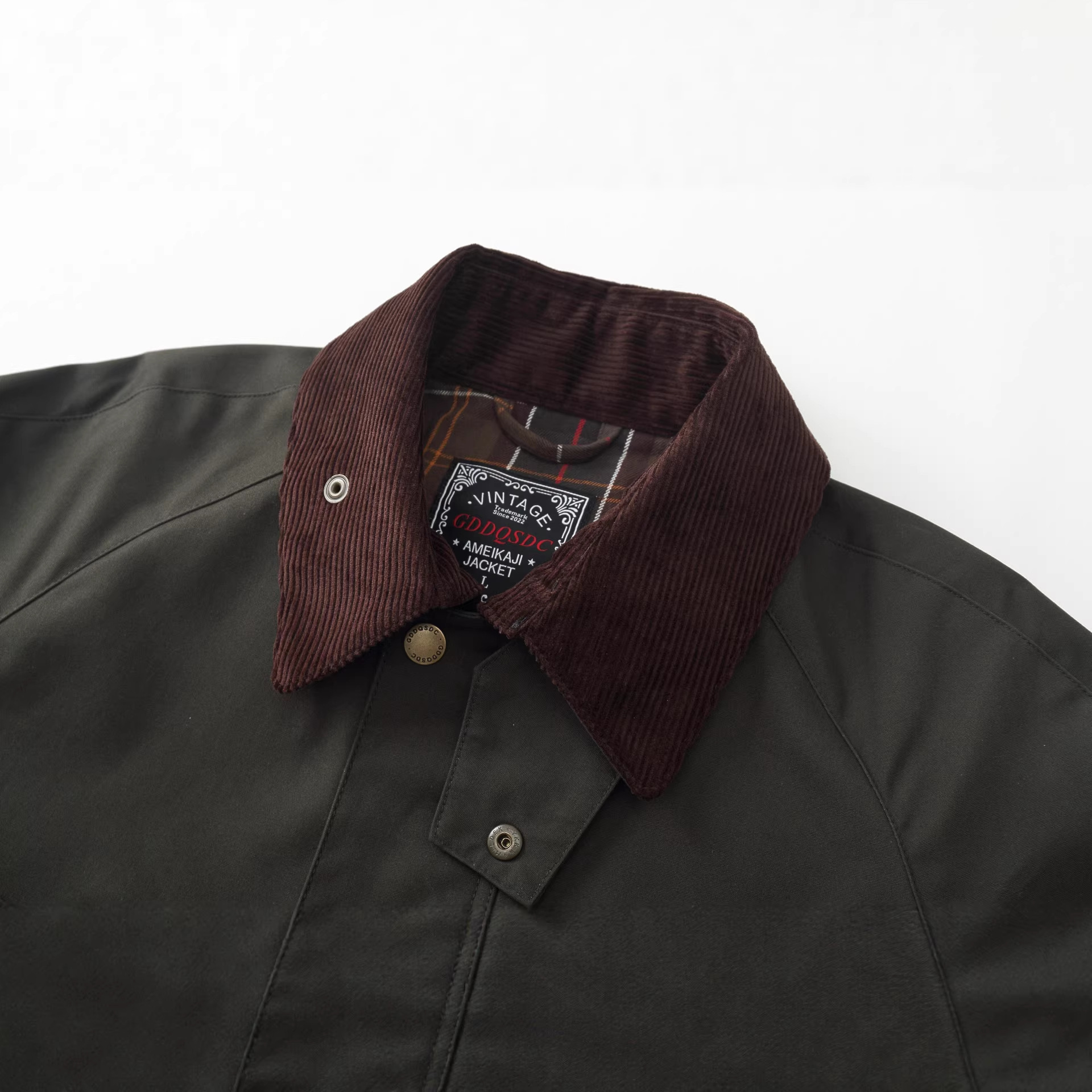 Barbour-style color-blocked waxed jacket
