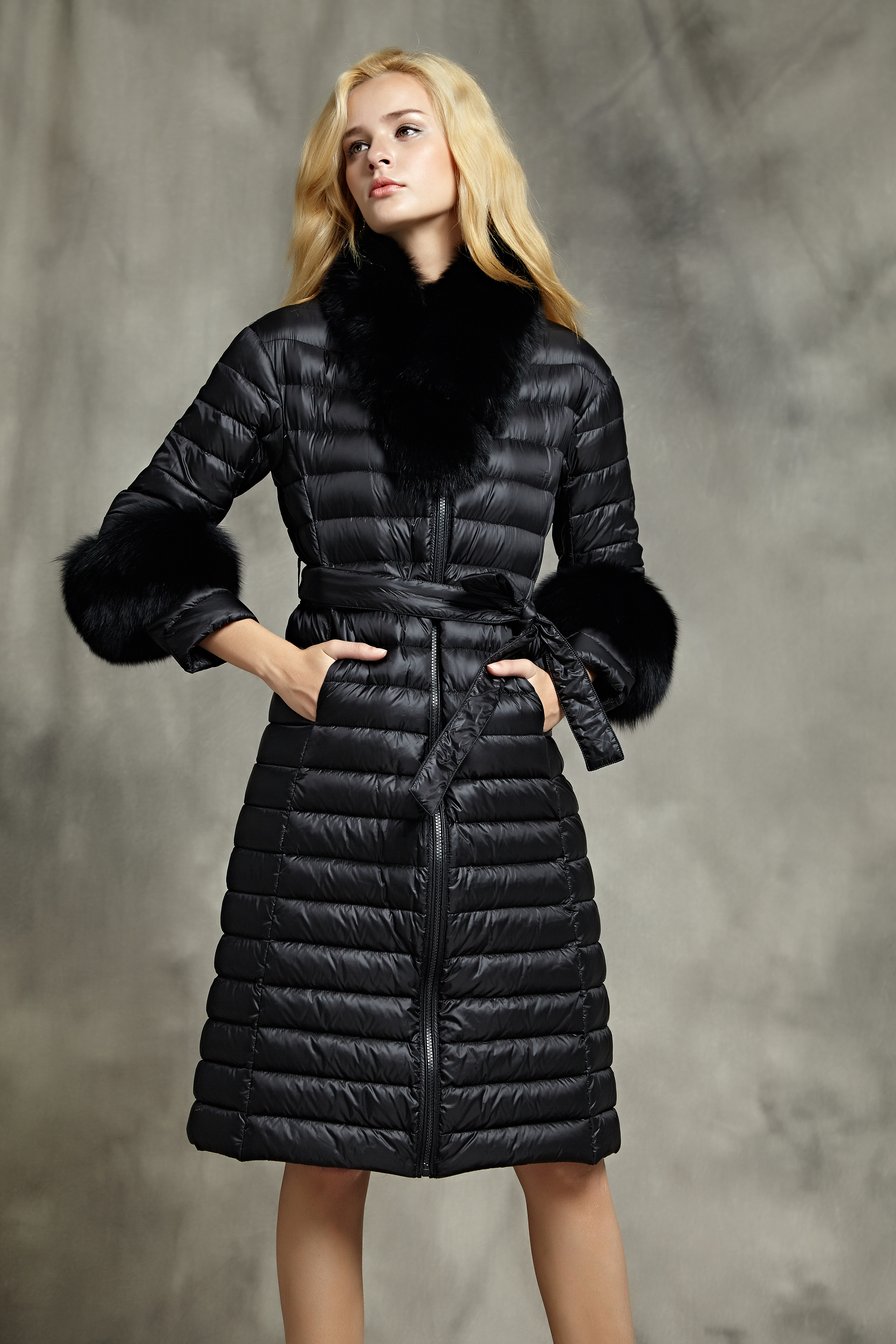 Women's Goose Down Detachable Fur Collar Down Jacket