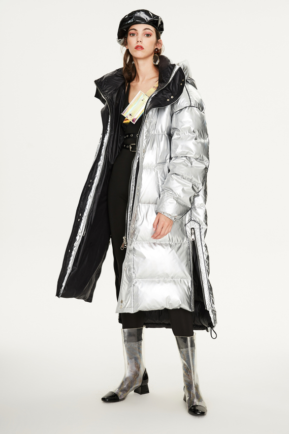 Women's Laser Silver Longer Thicker Puffy Down Jacket
