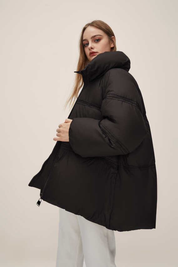 Black Puff Down Jacket with Thickened Bread Jacket