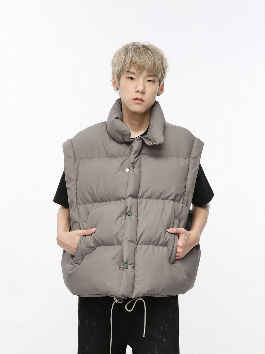 Simple And Loose Solid Color Detachable Sleeve Stand Up Collar Thickened Cotton Jacket