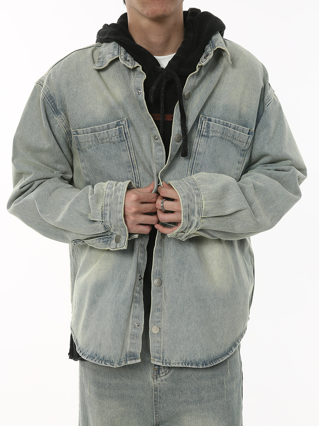 Loose Washed And Ground White Cow Offal Shirt Jacket