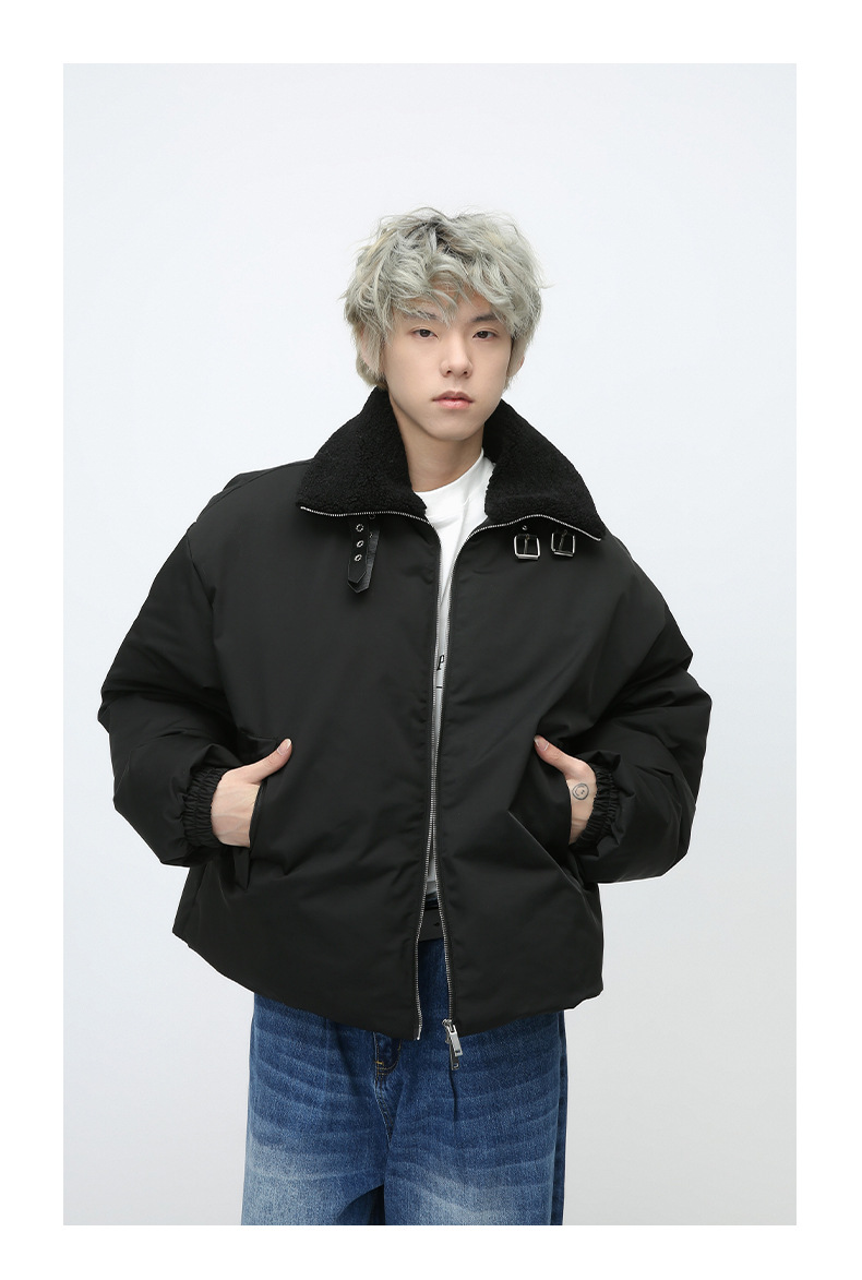 Minimalist And Trendy Stand Up Collar Loose Plush Cotton Jacket