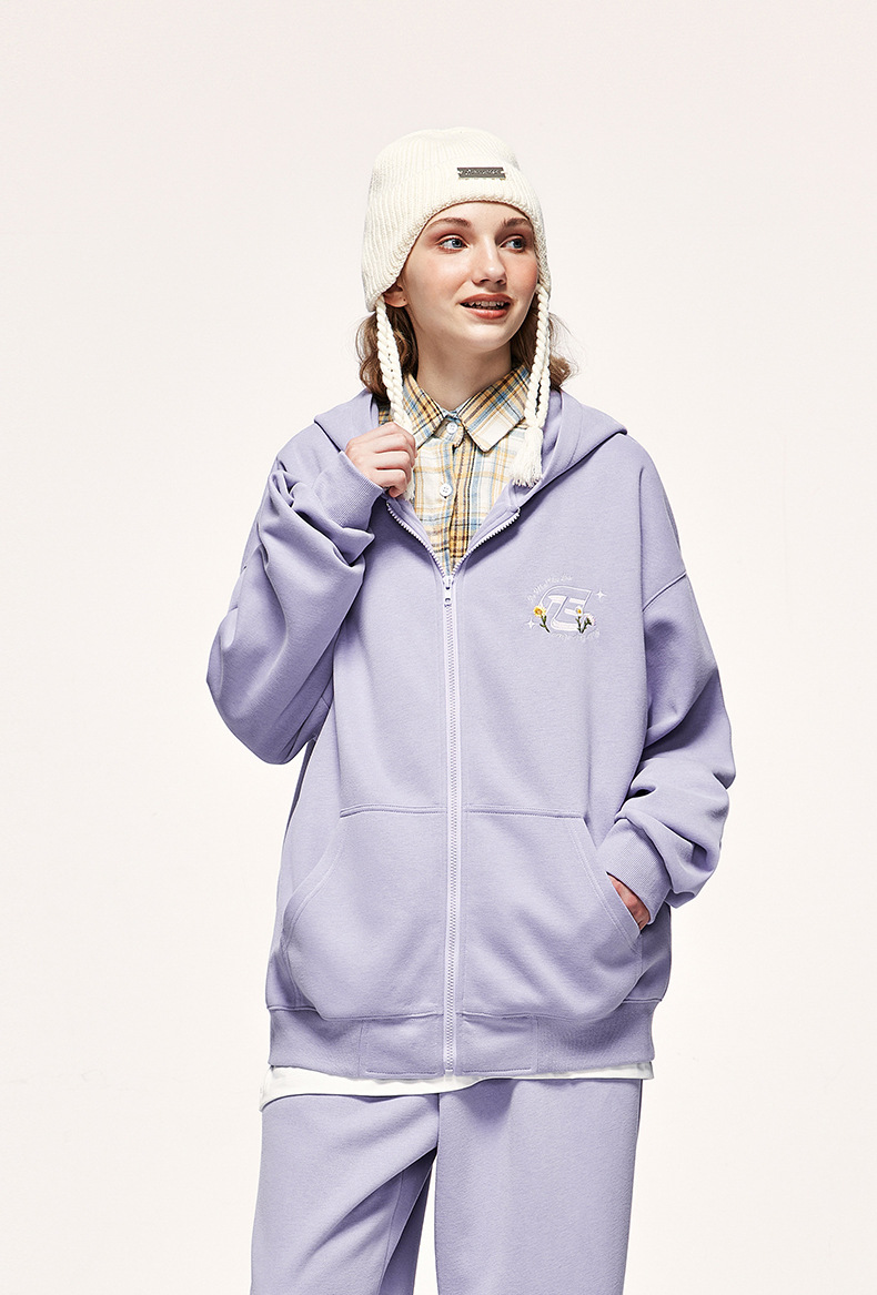 Brushed Double-sided Embroidered Zippered Hoodie