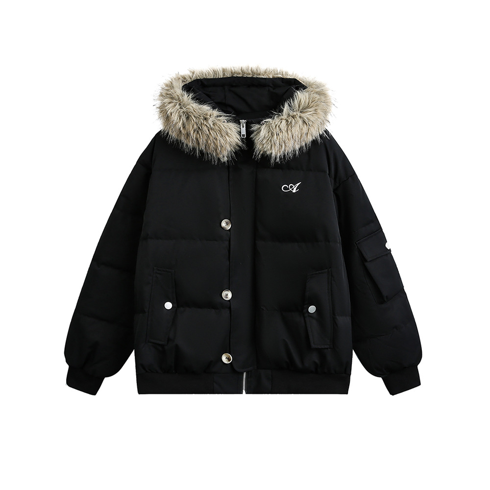 Short Down Jacket with Faux Fur Collar