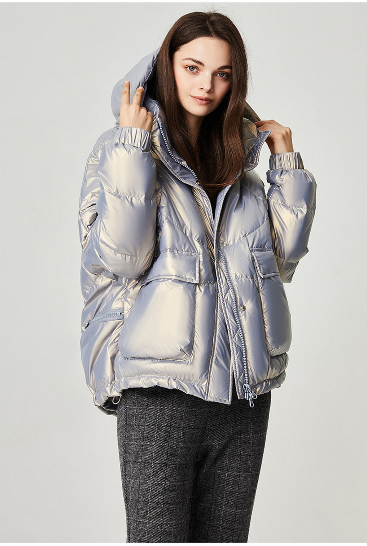 Women's New High-neck Hooded Fashionable Temperament Warm Jacket