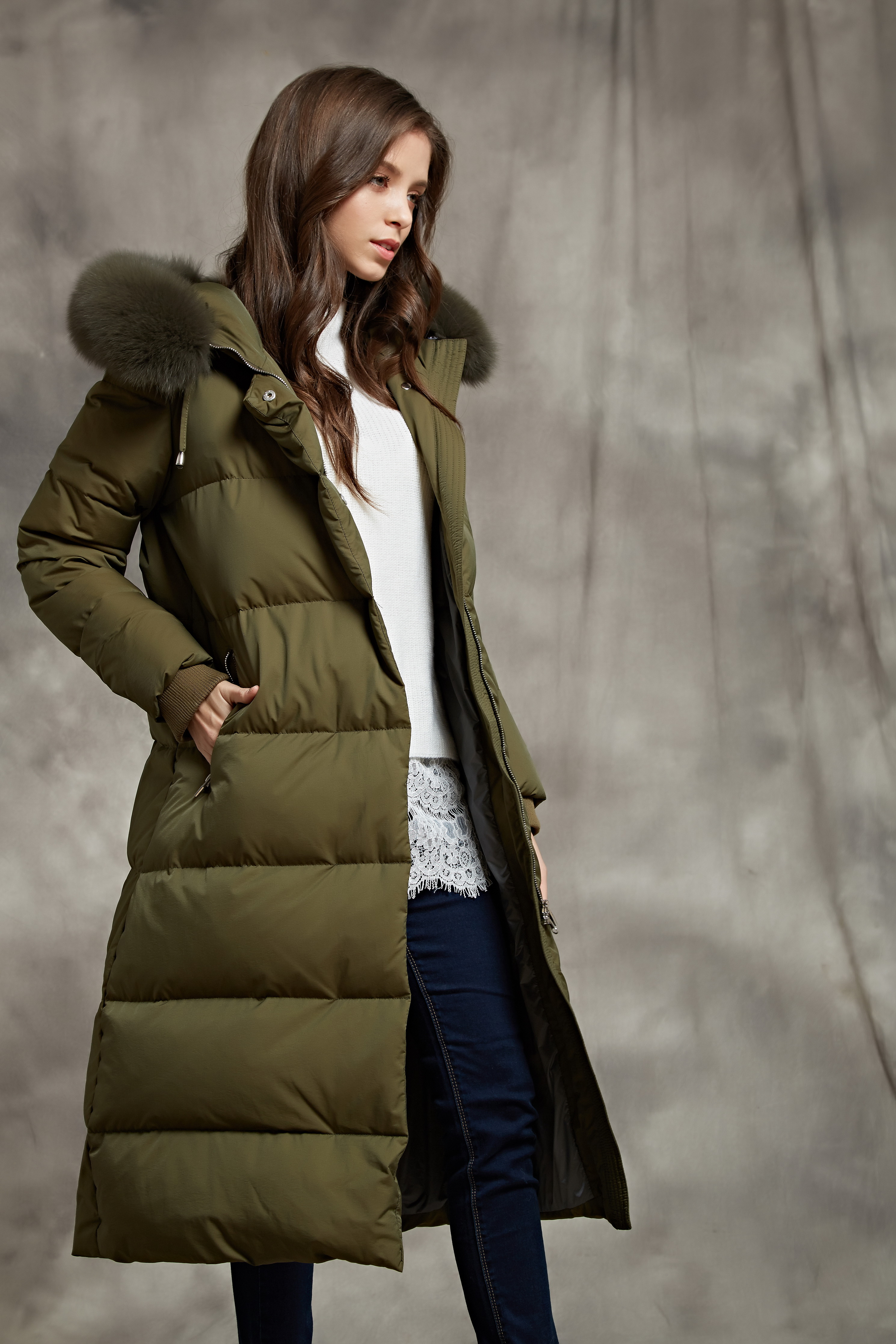 Women's Thickened Goose Down Fur Collar Down Jacket