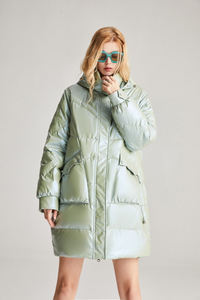 Ladies Long thickened and fleece white duck down jacket