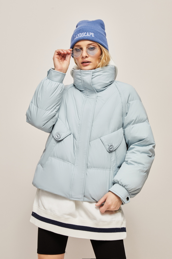 Fashion Down Jacket Women's Detachable Sleeves Blue