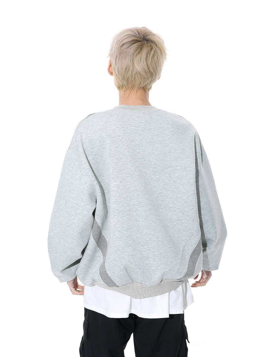 American Retro Contrasting Round Neck Pullover Loose Casual Hoodie
