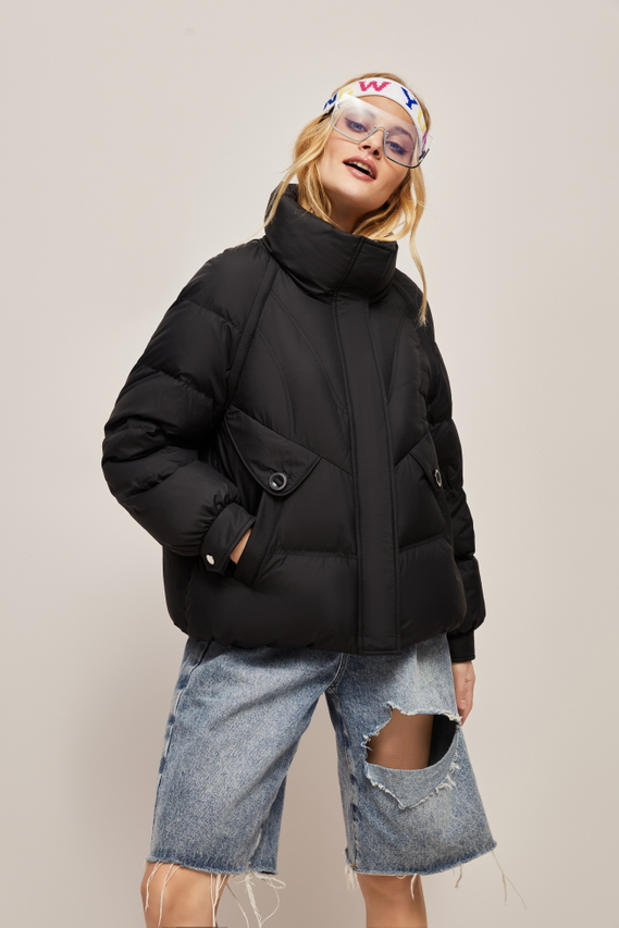 Fashion Down Jacket Women's Detachable Sleeves Black