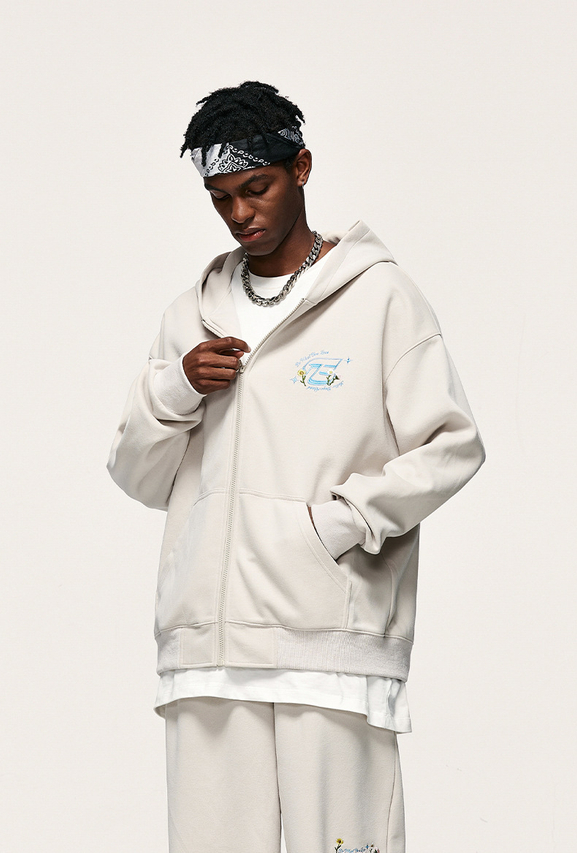 Brushed Double-sided Embroidered Zippered Hoodie