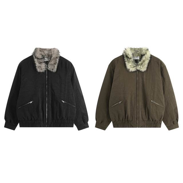 Short-sleeved Thick Down Jacket with A Fur Collar